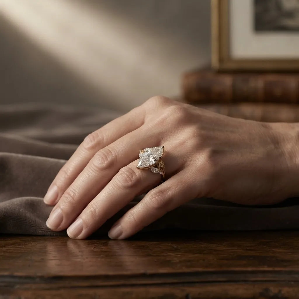 The Tuscany Marquise: Handcrafted 14K Gold Leaf Ring for Graceful, Slender-Looking Hands--Last Day Sale-90% OFF🔥