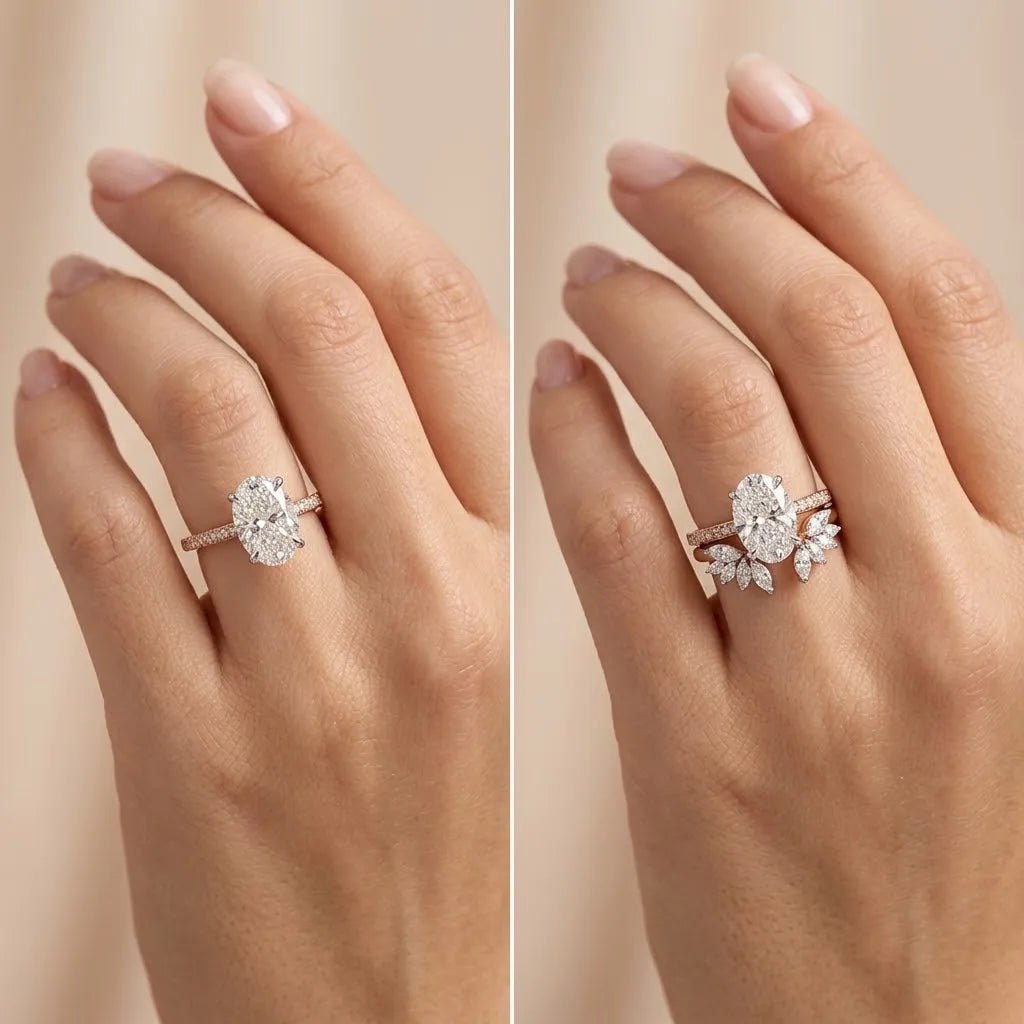 Oval Moissanite Bridal Ring Set | 2-in-1 Stackable Enhancer Band in 14K Gold--Last Day Sale-90% OFF🔥