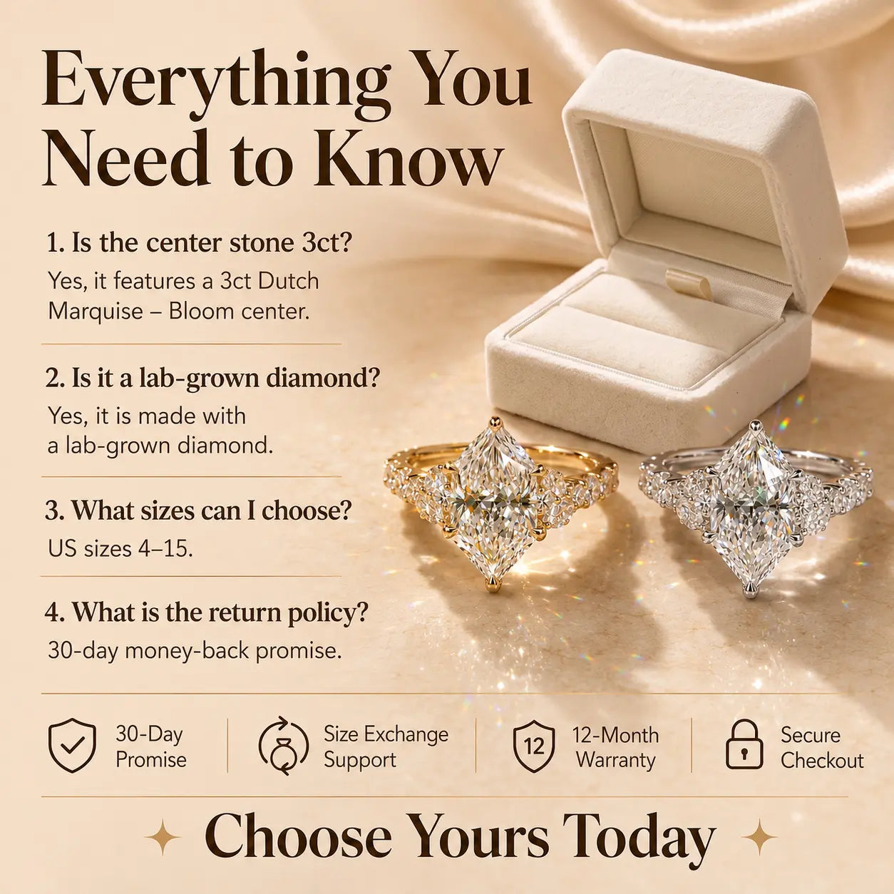 3ct Dutch Marquise Bloom Lab-Grown Diamond Ring — A Finger-Flattering Statement of Brilliant Sparkle & Custom-Look Elegance | Gold or Silver | Last Day Sale-90% OFF🔥