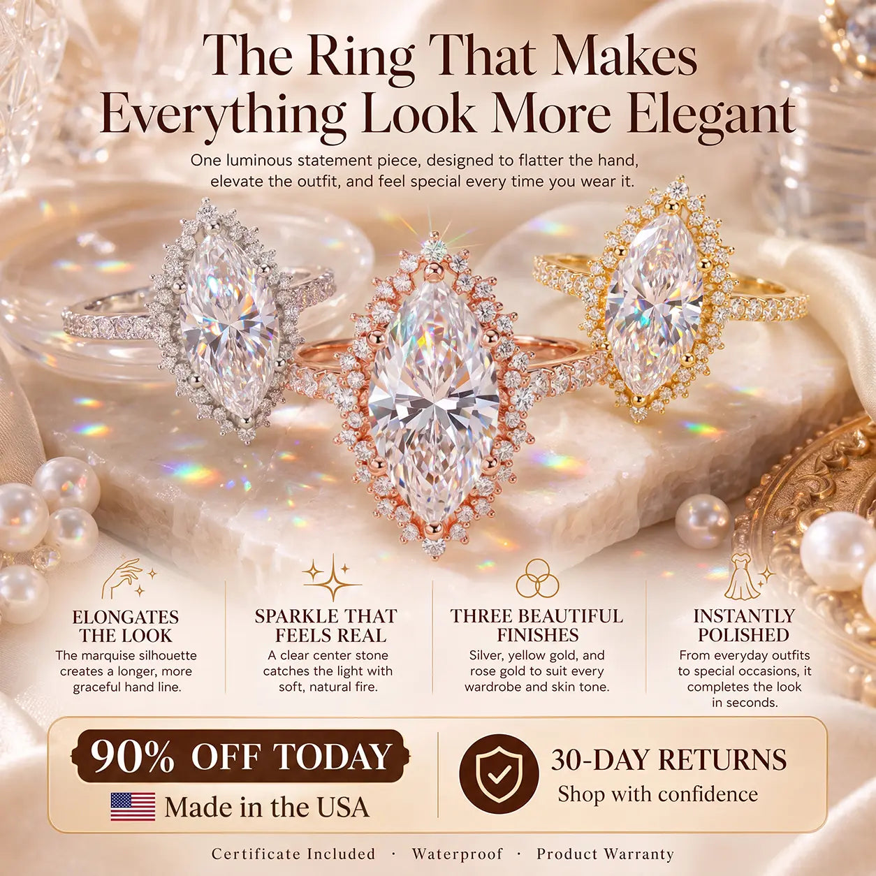 A Timeless Marquise Ring Designed To Make Every Moment Feel More Beautiful — Elegant Sparkle You'll Love Wearing Every Day-Last Day Sale-90% OFF🔥