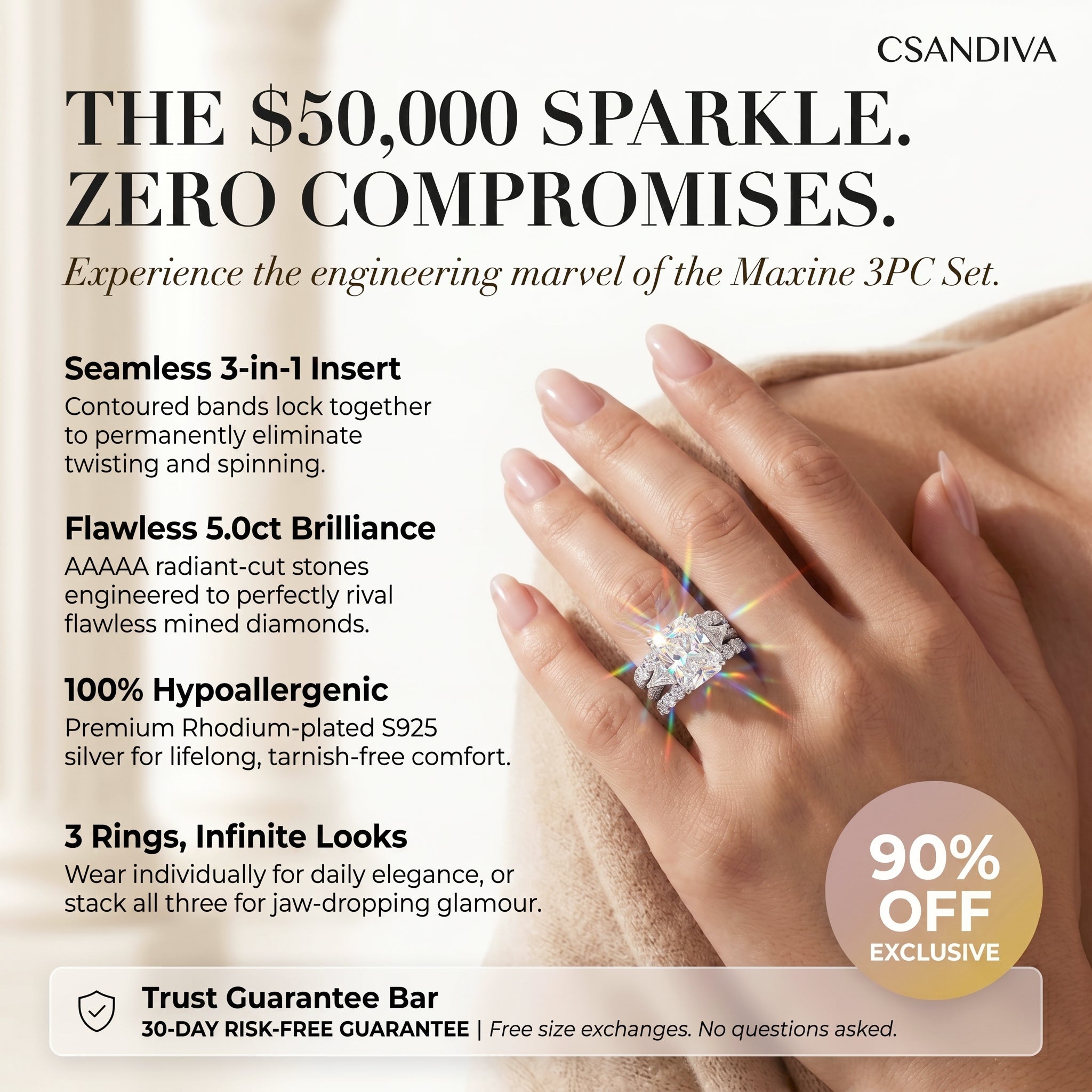 csandiva™ The Timeless Embrace 5.0ct Radiant Ring - Zero Anxiety Glamour & Smart Luxury Alternative | Claim 90% OFF Today🔥