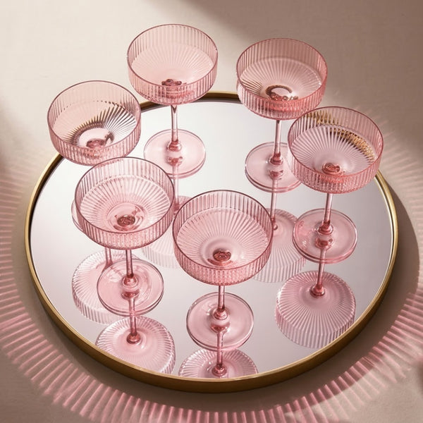 Blush Pink Fluted Glass Coupe Set (Set of 6)