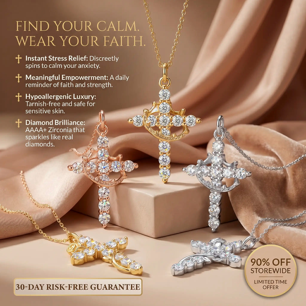 csandiva™ 14K Gold Rotatable Crown Cross Necklace - Discreet Anxiety Relief & Elegant Faith Jewelry | Claim 90% OFF Last day🔥