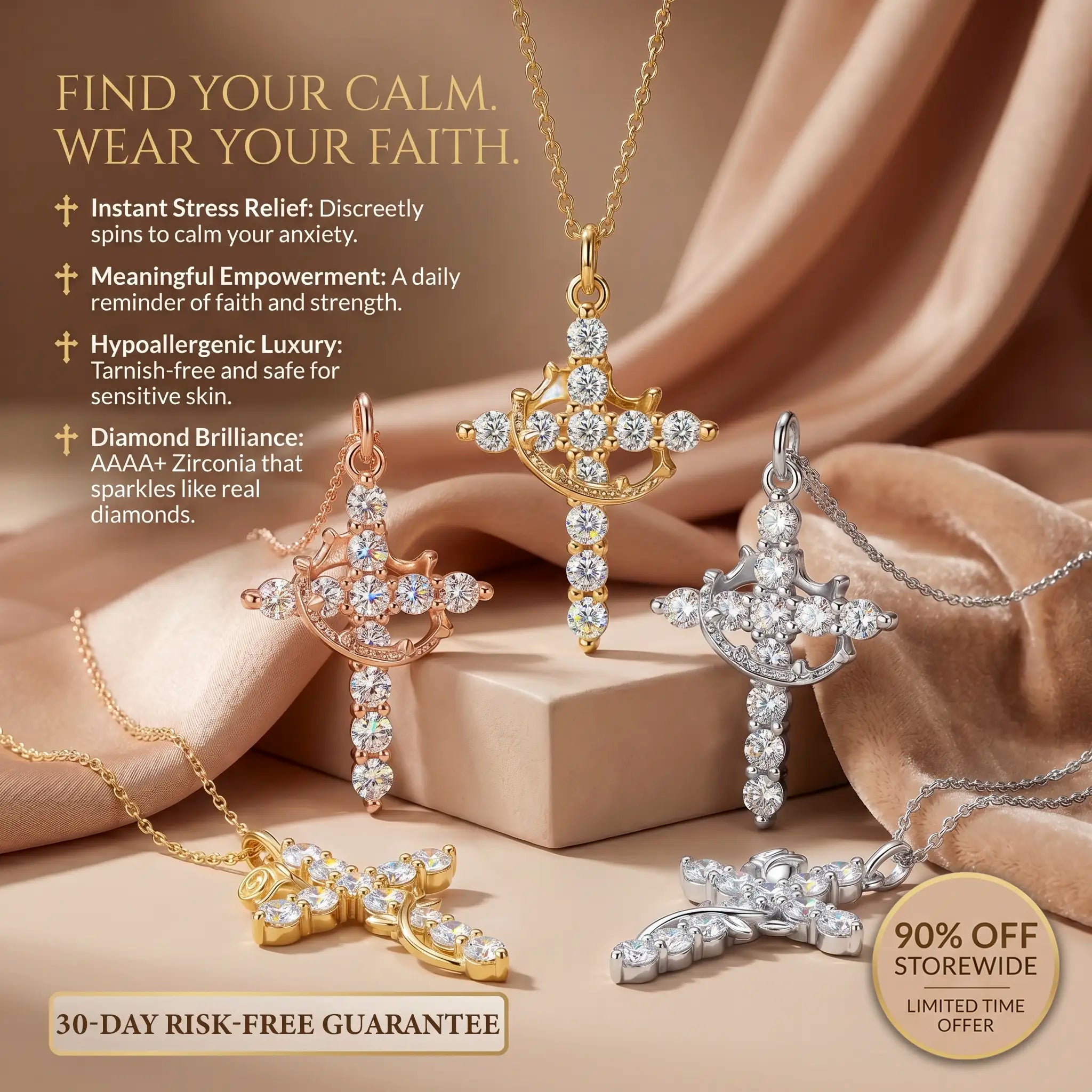 csandiva™ 14K Gold Rotatable Crown Cross Necklace - Discreet Anxiety Relief & Elegant Faith Jewelry | Claim 90% OFF Last day🔥