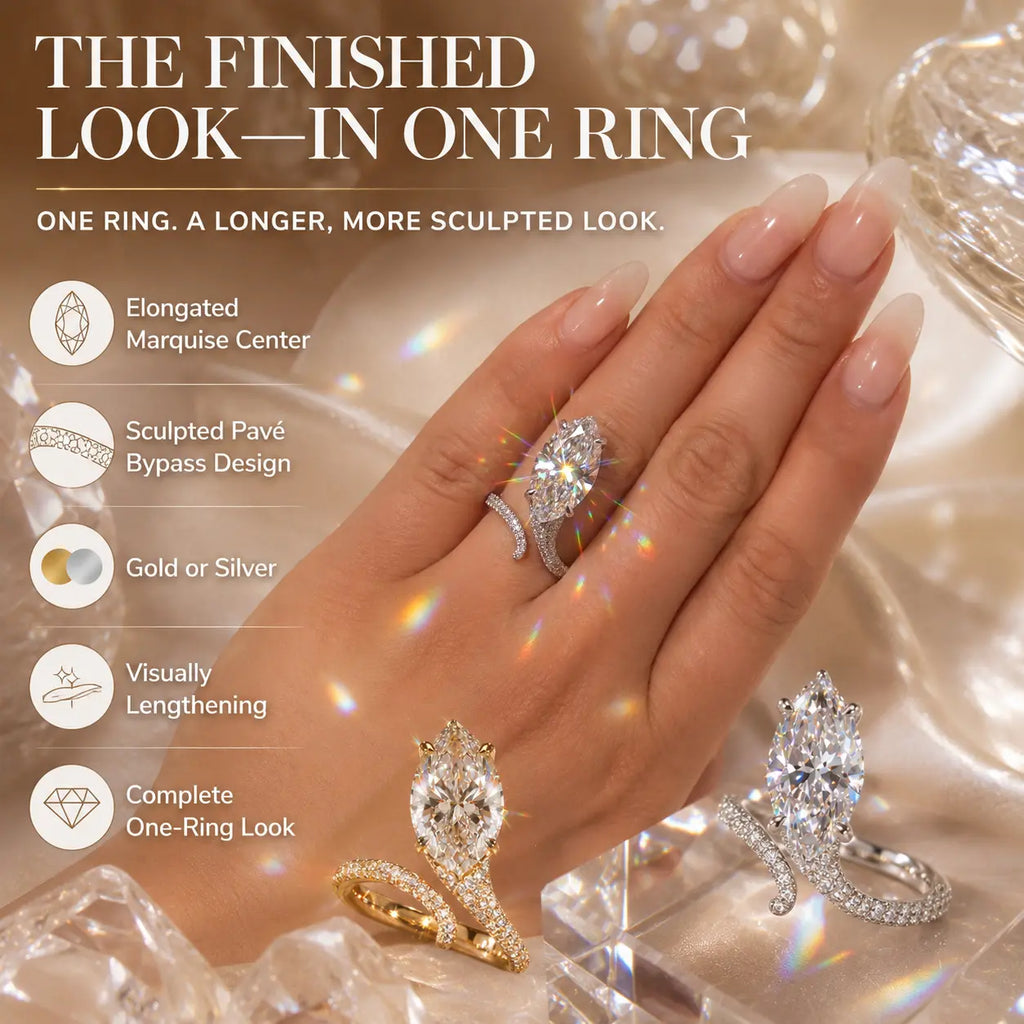 The Marquise Embrace™ Lab-Grown Diamond Bypass Ring — An Elongated Marquise Center, Sculpted Pavé Wrap & Complete Statement Look in One Ring | Gold or Silver | Last Day Sale-90% OFF🔥