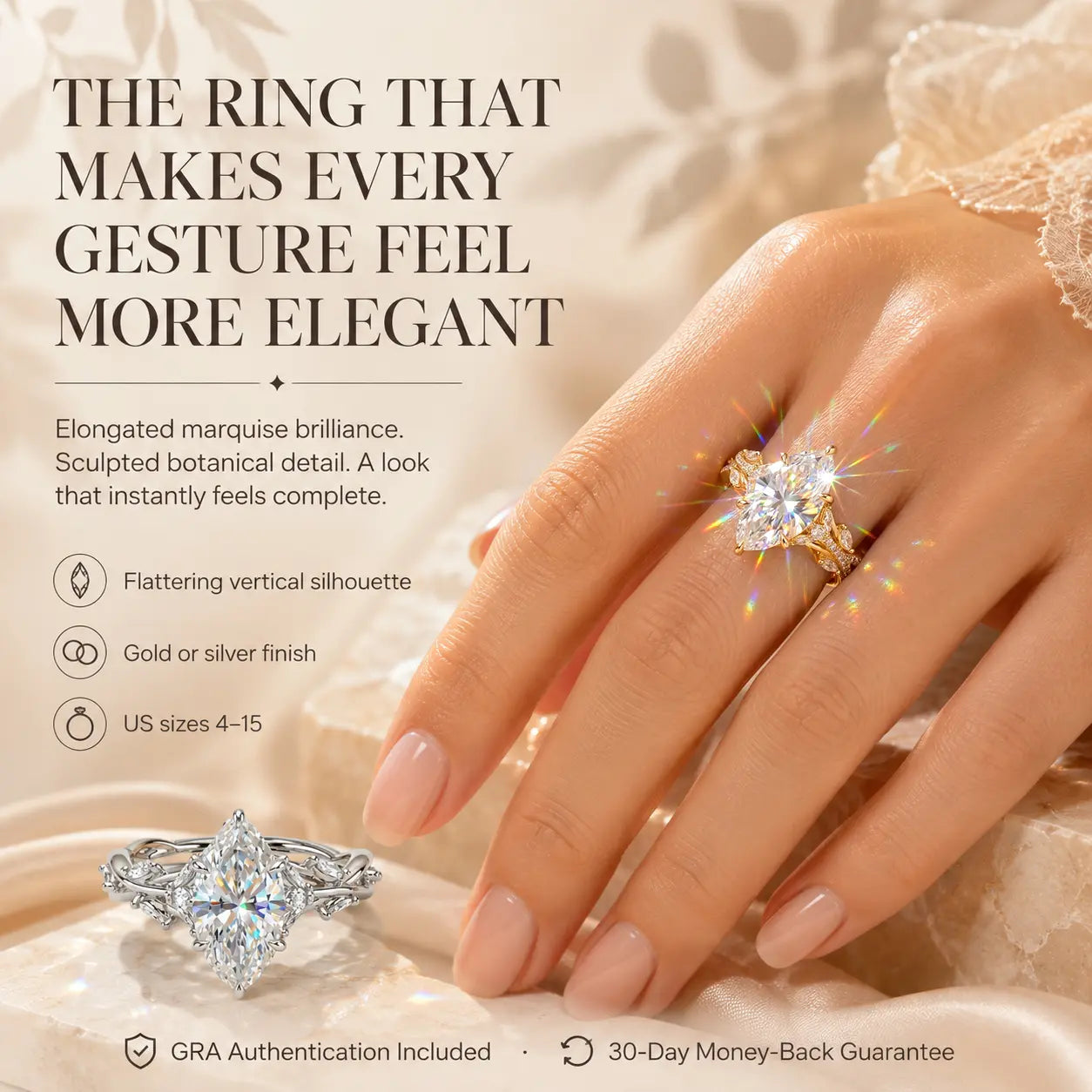 The Marquise Crown Lab-Grown Diamond Ring Set That Makes Every Gesture Feel More Elegant | Gold or Silver | Last Day Sale-90% OFF🔥