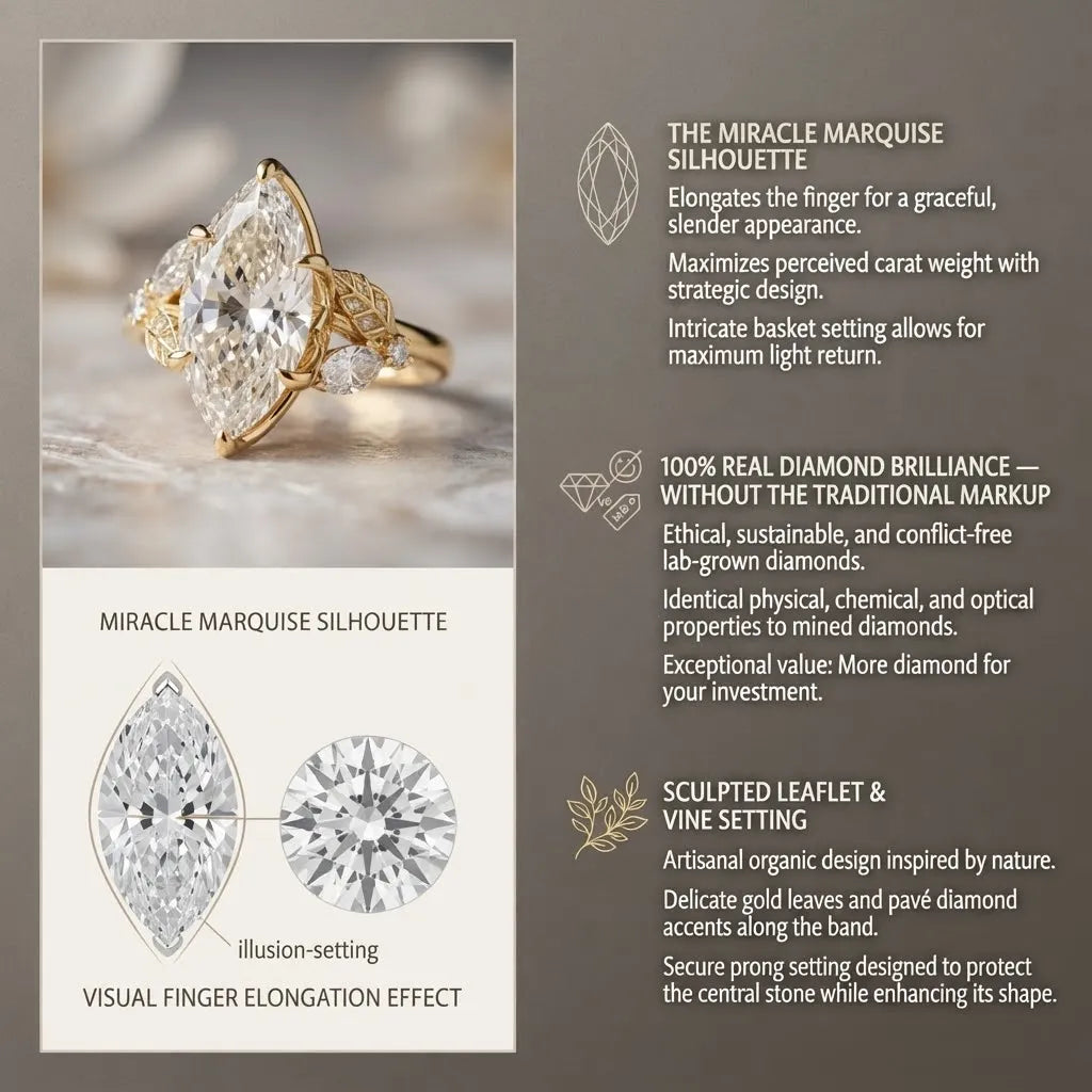 The Tuscany Marquise: Handcrafted 14K Gold Leaf Ring for Graceful, Slender-Looking Hands--Last Day Sale-90% OFF🔥