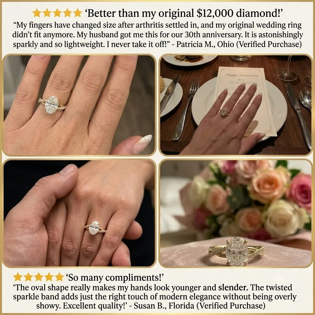 Graceful  Oval Cut Ring with Intertwined Pave Band – Smooth Knuckle-Glide & 360° Sparkle--Last Day Sale-90% OFF🔥