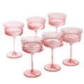Vintage Embossed Blush Pink Glass Coupe Set (Set of 6)