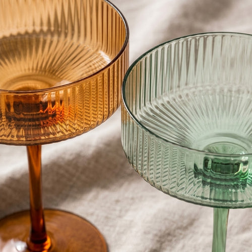 Multicolor Fluted Tall-Stem Champagne Coupe & Cocktail Glass Set - 6 Mixed Colors