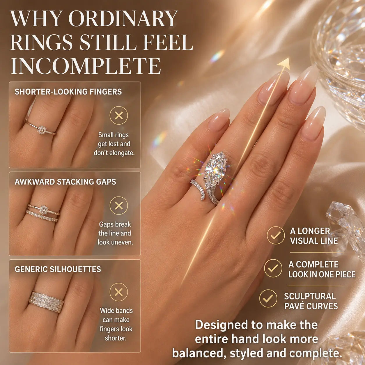 The Marquise Embrace™ Lab-Grown Diamond Bypass Ring — An Elongated Marquise Center, Sculpted Pavé Wrap & Complete Statement Look in One Ring | Gold or Silver | Last Day Sale-90% OFF🔥