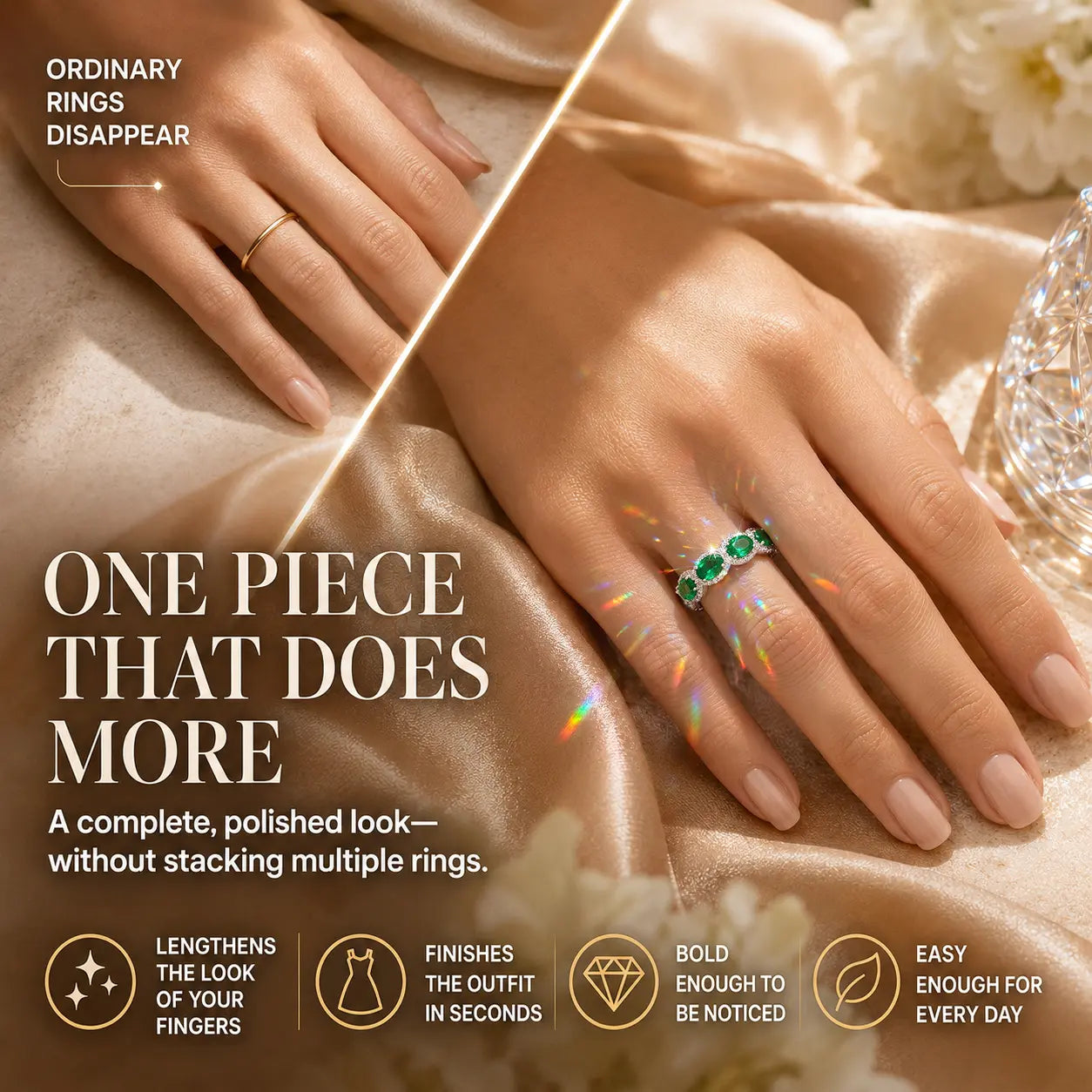 One Ring, Two Unforgettable Looks: Turn It for Vivid Green Color or Clear Moissanite Brilliance, Flatter Your Fingers & Finish Every Outfit Without Stacking | Gold or Silver | Last Day Sale-90% OFF🔥