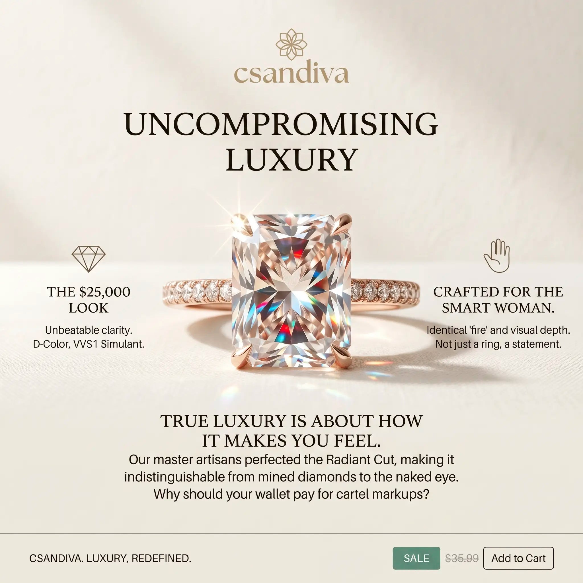 csandiva™ The "Timeless" 9.0ct Radiant Ring - Smart Luxury Alternative & Zero Anxiety Glamour | Claim 90% OFF Today🔥