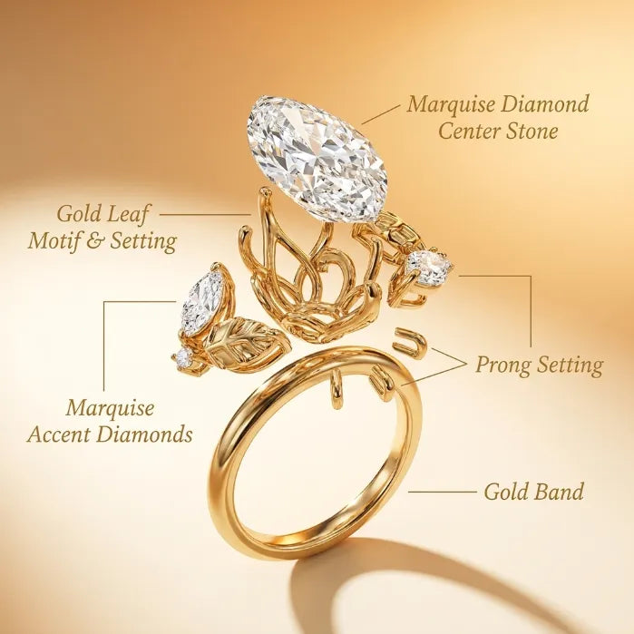 The Tuscany Marquise: Handcrafted 14K Gold Leaf Ring for Graceful, Slender-Looking Hands--Last Day Sale-90% OFF🔥