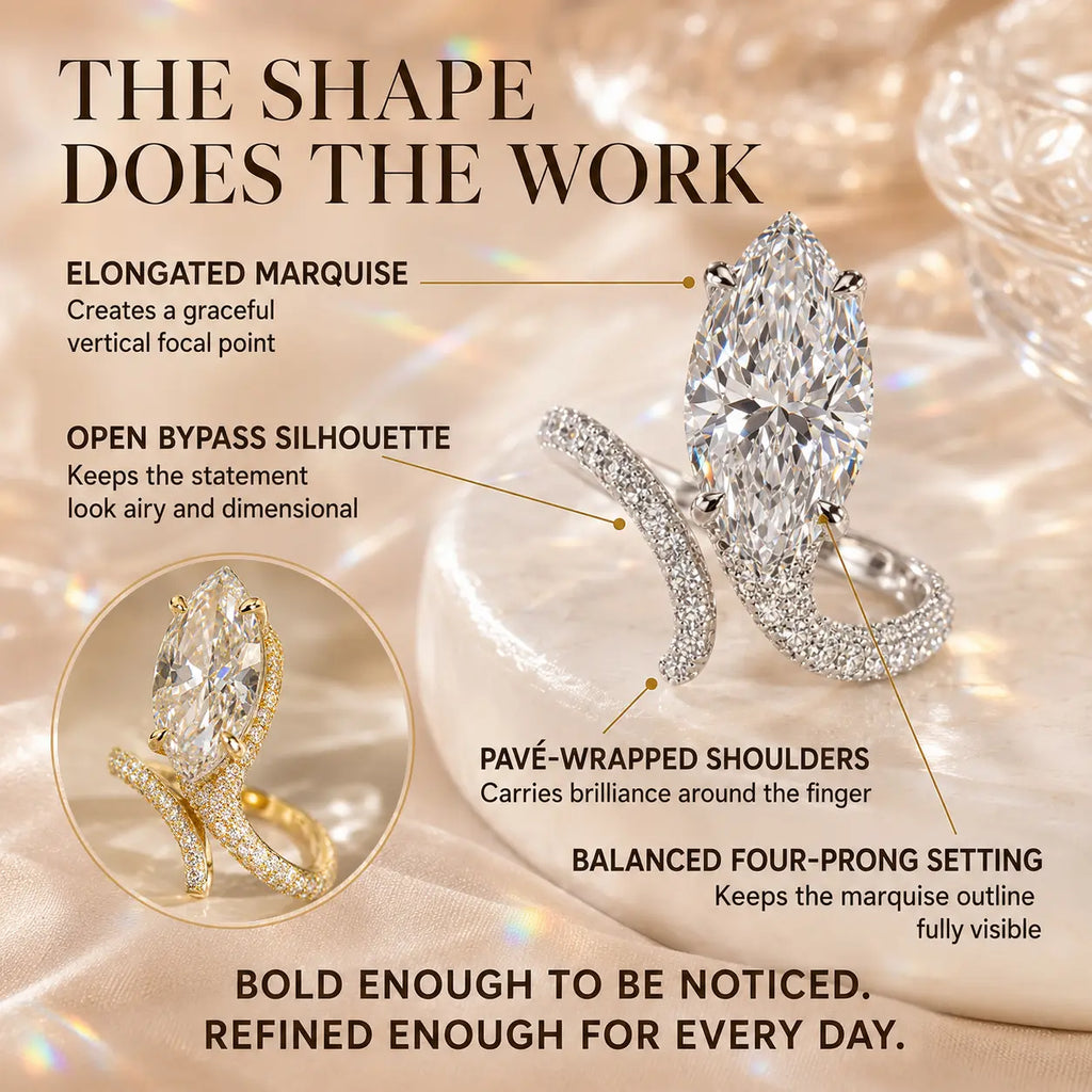The Marquise Embrace™ Lab-Grown Diamond Bypass Ring — An Elongated Marquise Center, Sculpted Pavé Wrap & Complete Statement Look in One Ring | Gold or Silver | Last Day Sale-90% OFF🔥