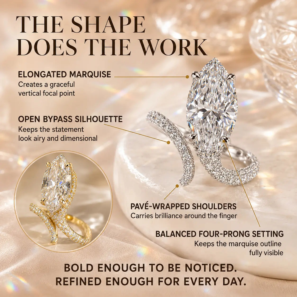 The Marquise Embrace™ Lab-Grown Diamond Bypass Ring — An Elongated Marquise Center, Sculpted Pavé Wrap & Complete Statement Look in One Ring | Gold or Silver | Last Day Sale-90% OFF🔥