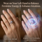 Triple Moon Goddess Shield Ring – Natural Rainbow Moonstone Set to Repel Negativity & Balance Energy