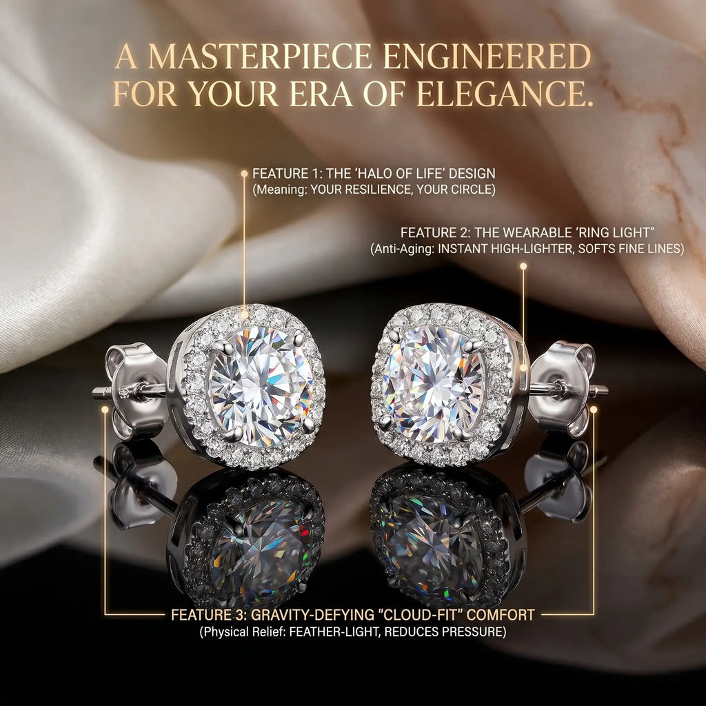 csandiva™ VVS1 Moissanite Halo Studs - Zero Droop Comfort & 100% Waterproof Brilliance | Claim 90% OFF Today🔥