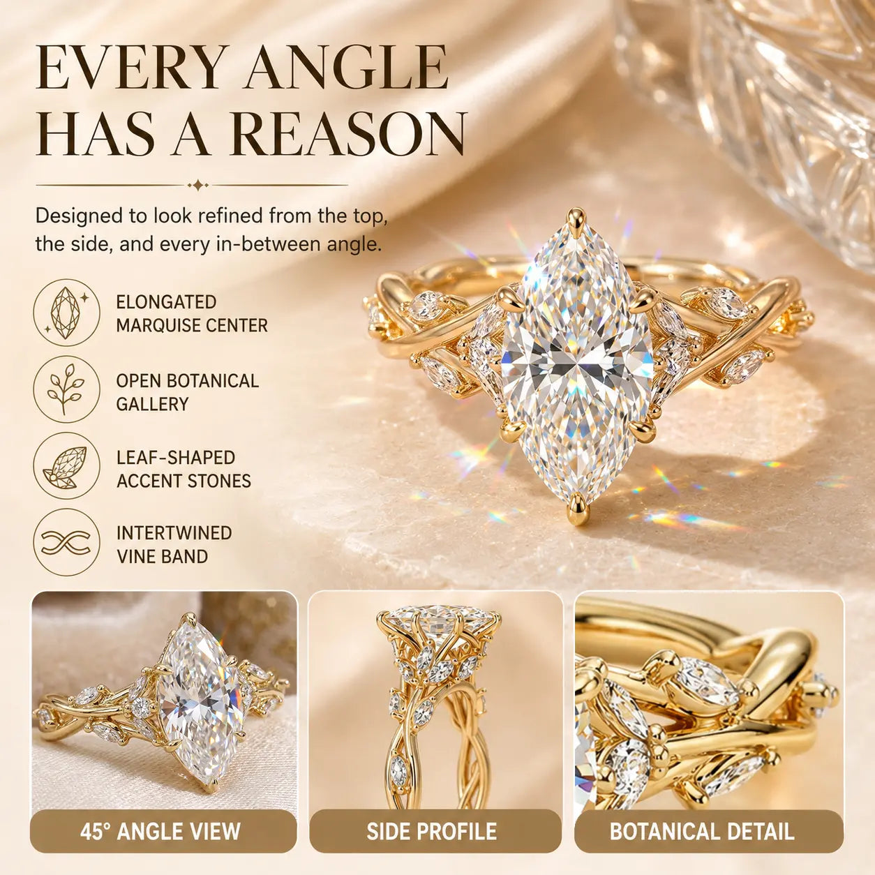 The Everwild Marquise™ Lab-Grown Diamond Vine Ring — The Finger-Flattering Statement That Completes Every Look | Gold or Silver | Last Day Sale-90% OFF🔥
