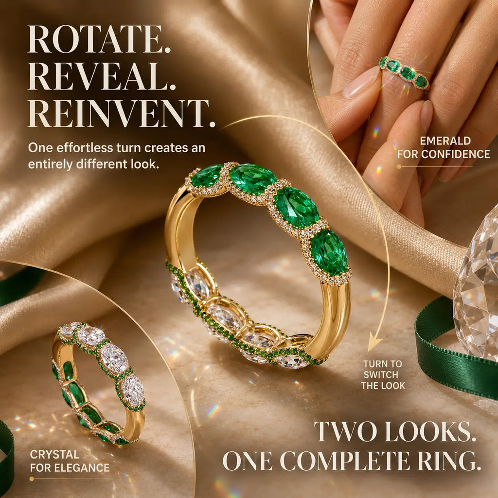 One Ring, Two Unforgettable Looks: Turn It for Vivid Green Color or Clear Moissanite Brilliance, Flatter Your Fingers & Finish Every Outfit Without Stacking | Gold or Silver | Last Day Sale-90% OFF🔥