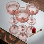 Vintage Embossed Blush Pink Glass Coupe Set (Set of 6)