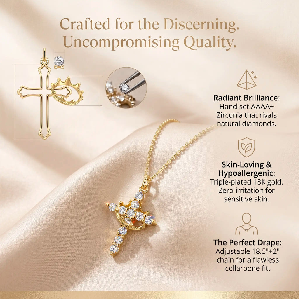 csandiva™ 14K Gold Rotatable Crown Cross Necklace - Discreet Anxiety Relief & Elegant Faith Jewelry | Claim 90% OFF Last day🔥