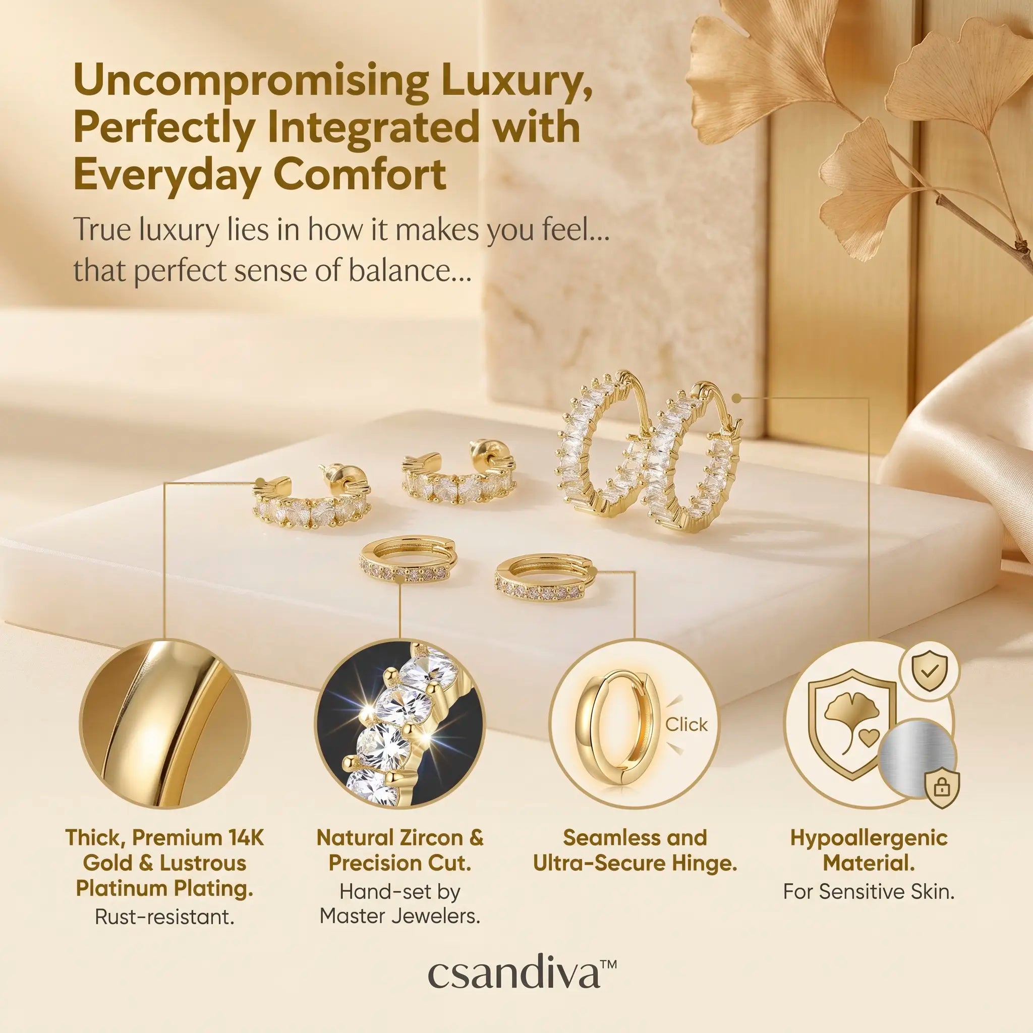 csandiva™ 14K Gold-Plated Natural Zircon Hoop Earring Set | The Masterpiece of Serenity & Elegance -Last Day Sale-90% OFF🔥