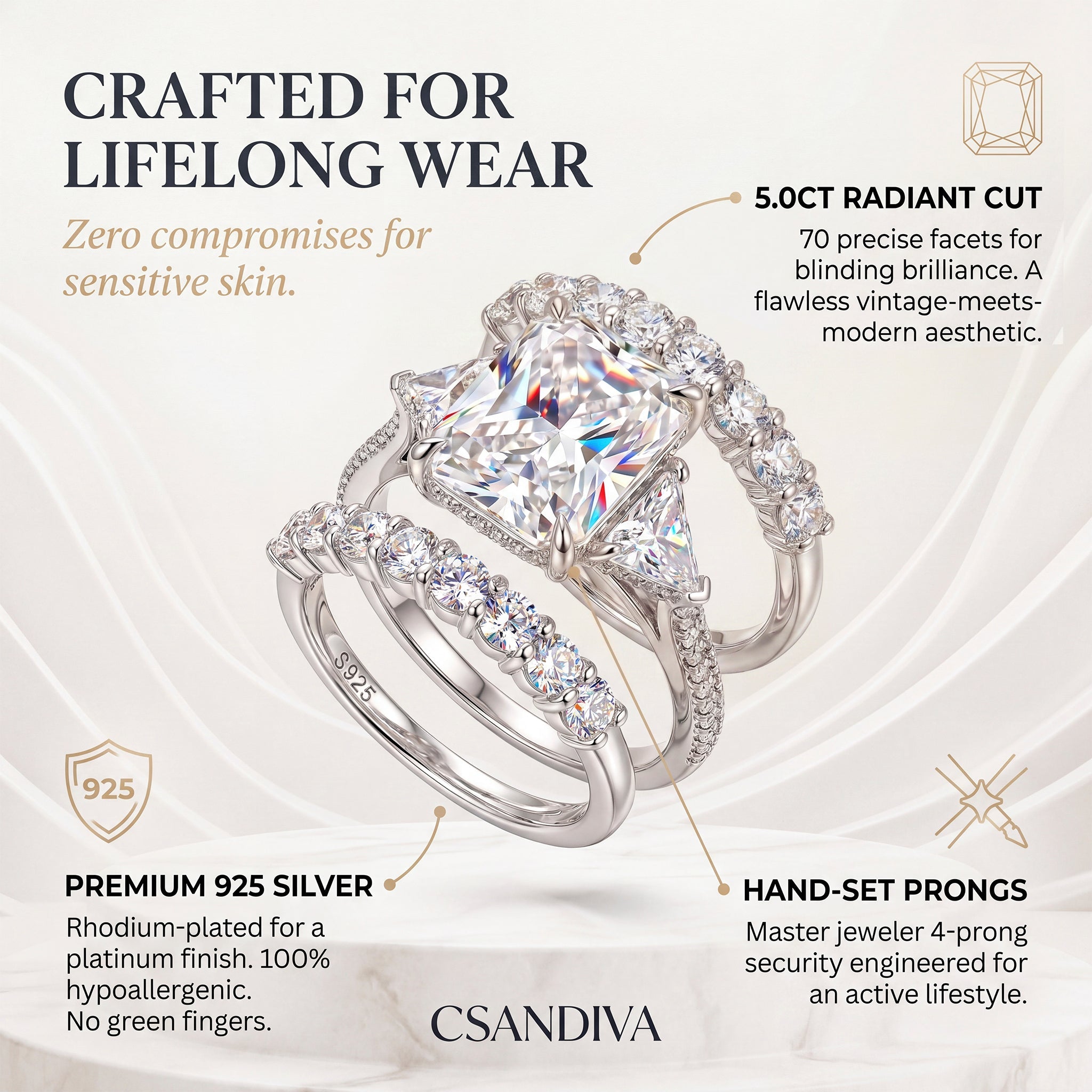 csandiva™ The Timeless Embrace 5.0ct Radiant Ring - Zero Anxiety Glamour & Smart Luxury Alternative | Claim 90% OFF Today🔥