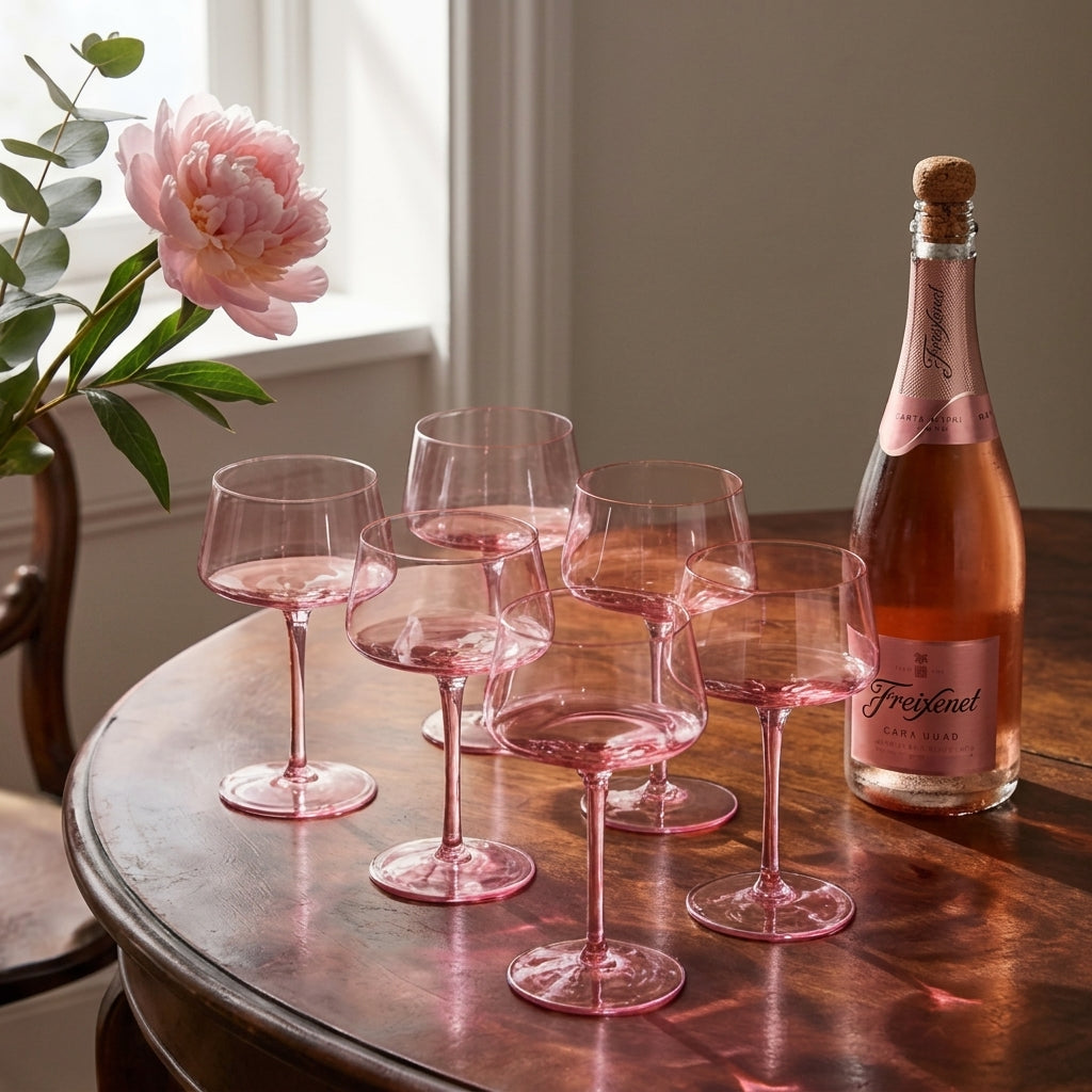 Blush Pink Geometric Glass Coupe Set (Set of 6)