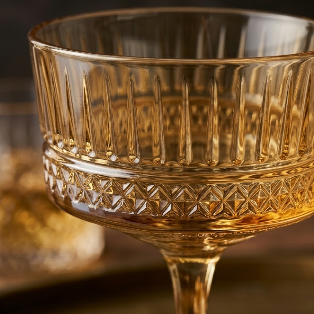 Vintage Embossed Amber Glass Coupe Set (Set of 6)