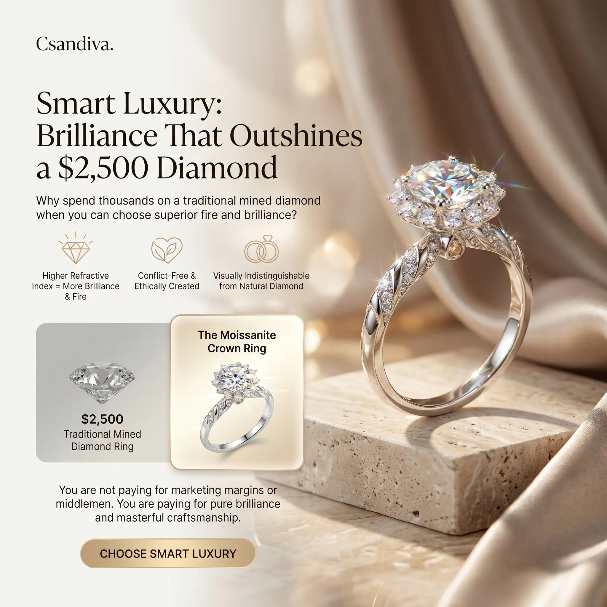 The Hand-Forged Moissanite Crown Ring | $10,000 Diamond Brilliance & Butter-Smooth Comfort Fit | 90% OFF Anniversary Event 🔥