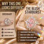 The Blush Aurora Pink Oval Moissanite Ring — A Luminous Blush Center, Flattering Oval Shape & Vintage Starburst Halo Made to Celebrate the Woman You've Become | Gold or Silver | Last Day Sale-90% OFF🔥