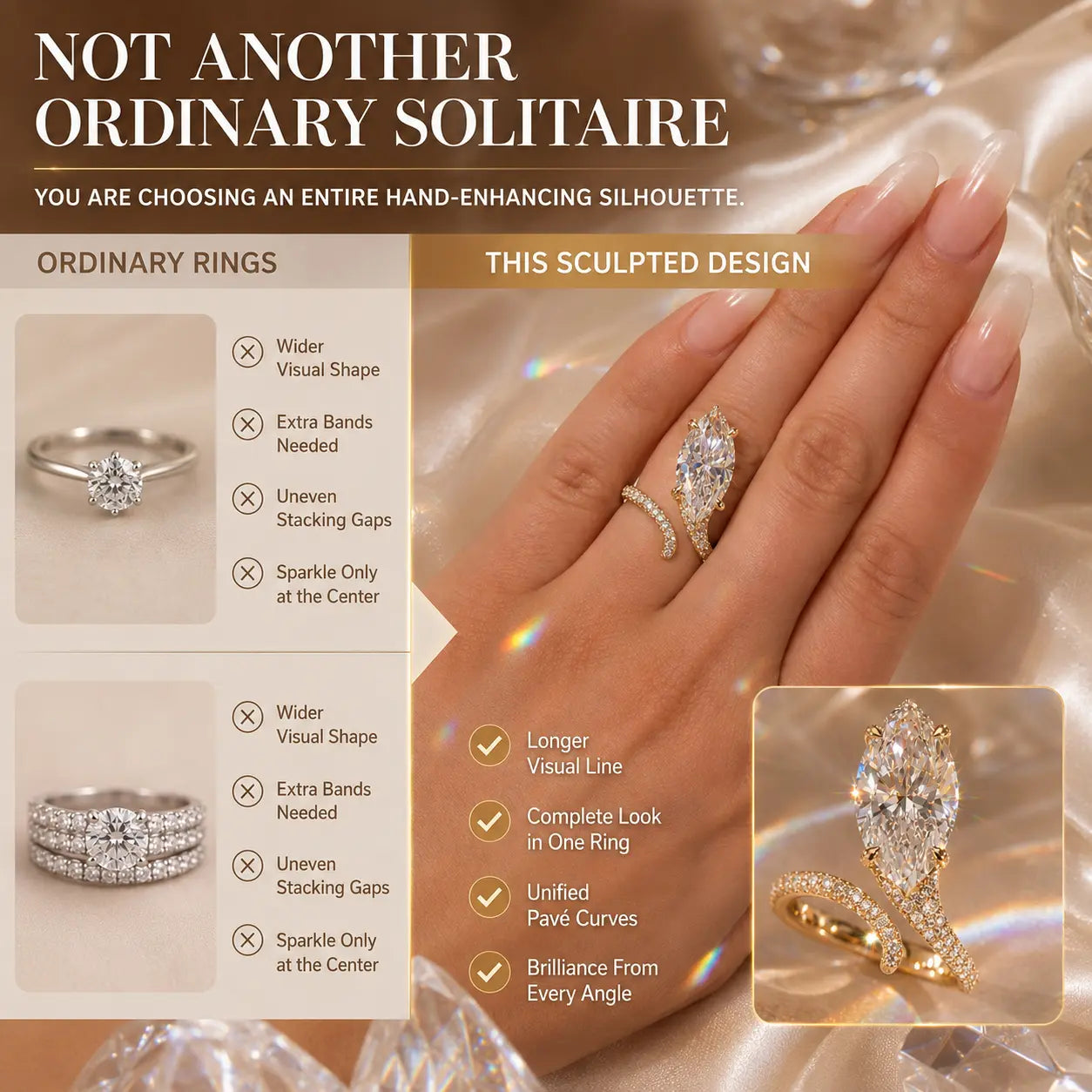 The Marquise Embrace™ Lab-Grown Diamond Bypass Ring — An Elongated Marquise Center, Sculpted Pavé Wrap & Complete Statement Look in One Ring | Gold or Silver | Last Day Sale-90% OFF🔥
