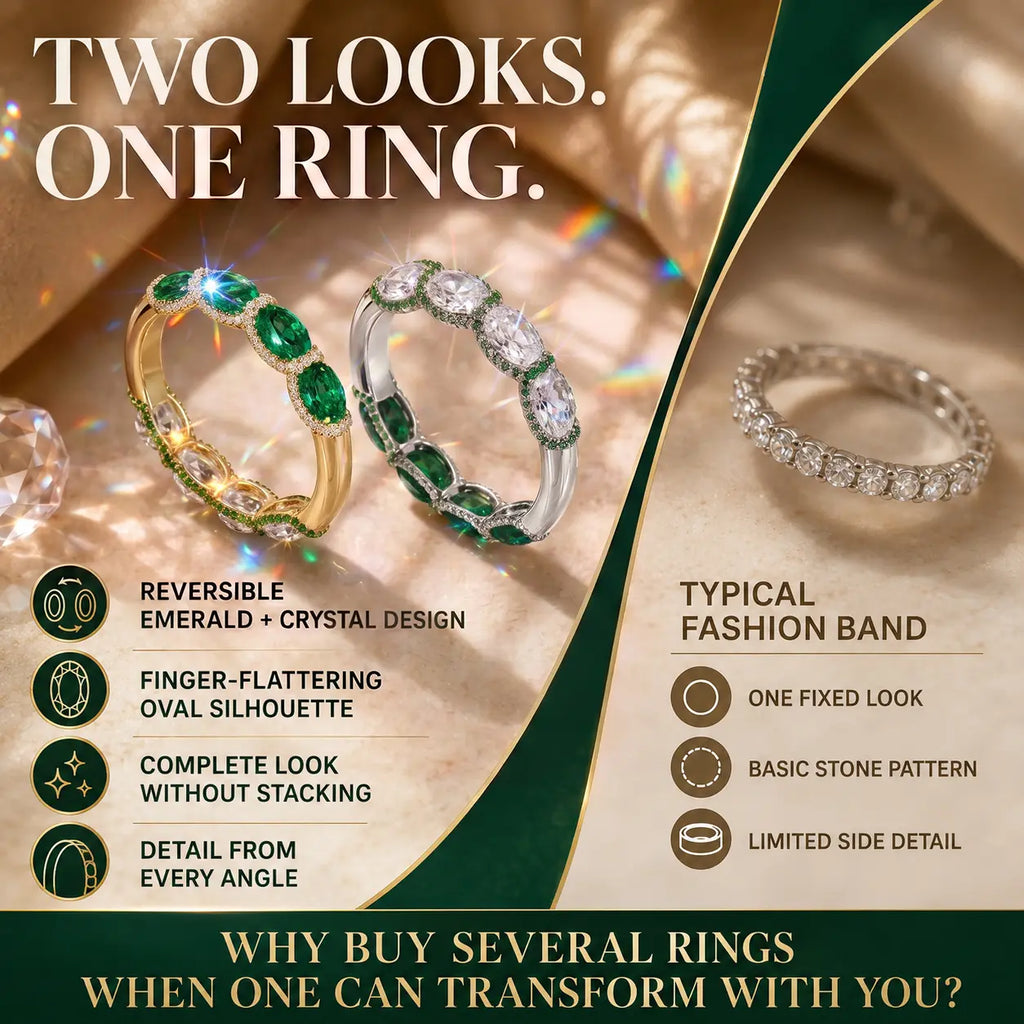 One Ring, Two Unforgettable Looks: Turn It for Vivid Green Color or Clear Moissanite Brilliance, Flatter Your Fingers & Finish Every Outfit Without Stacking | Gold or Silver | Last Day Sale-90% OFF🔥