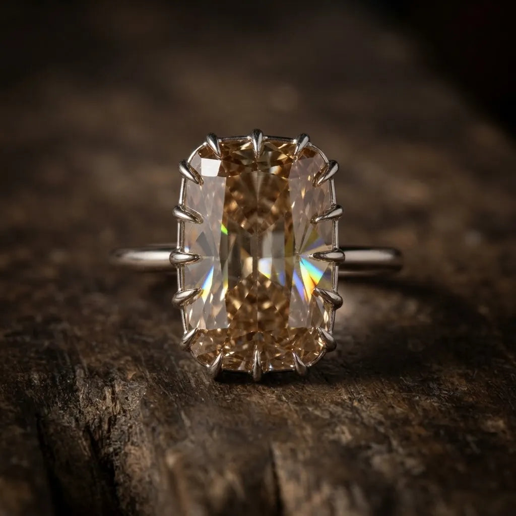 The Empress Vintage Champagne Solitaire – Handcrafted Crown Setting Ring--Last Day Sale-90% OFF🔥