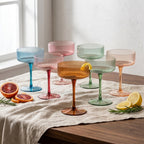 Multicolor Fluted Tall-Stem Champagne Coupe & Cocktail Glass Set - 6 Mixed Colors