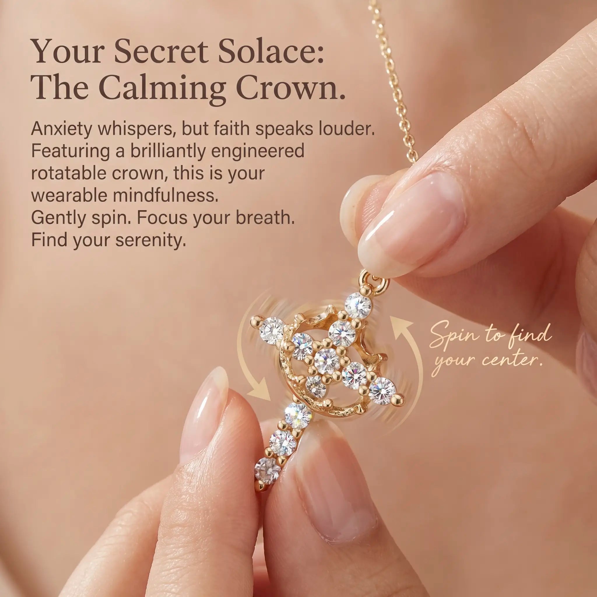csandiva™ 14K Gold Rotatable Crown Cross Necklace - Discreet Anxiety Relief & Elegant Faith Jewelry | Claim 90% OFF Last day🔥