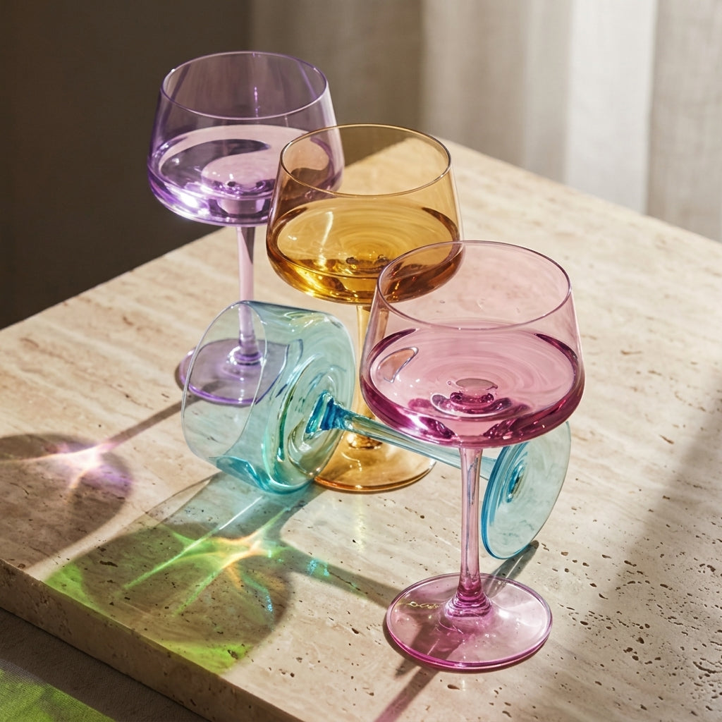 Vibrant Geometric Glass Coupe Set (Set of 6)