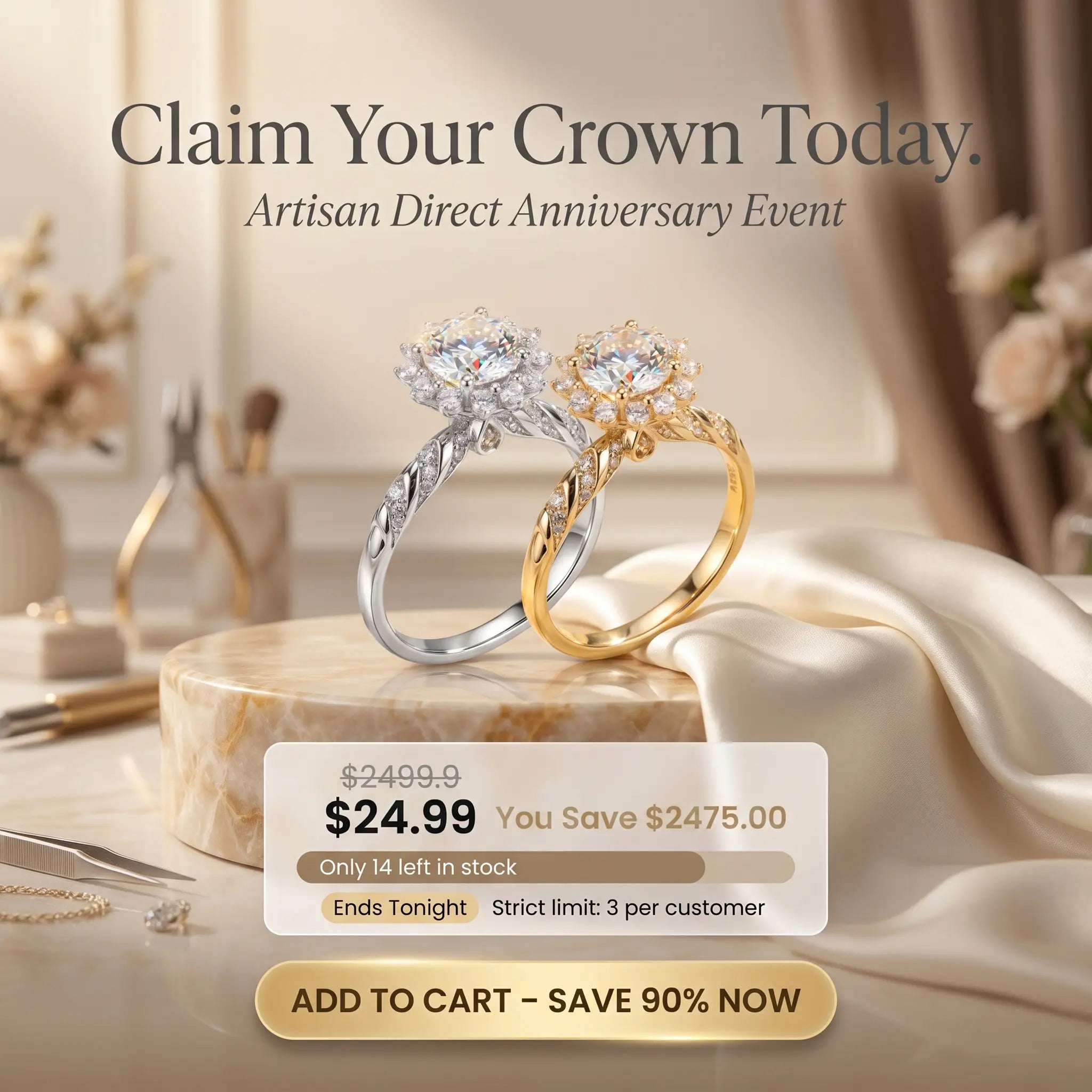 The Hand-Forged Moissanite Crown Ring | $10,000 Diamond Brilliance & Butter-Smooth Comfort Fit | 90% OFF Anniversary Event 🔥