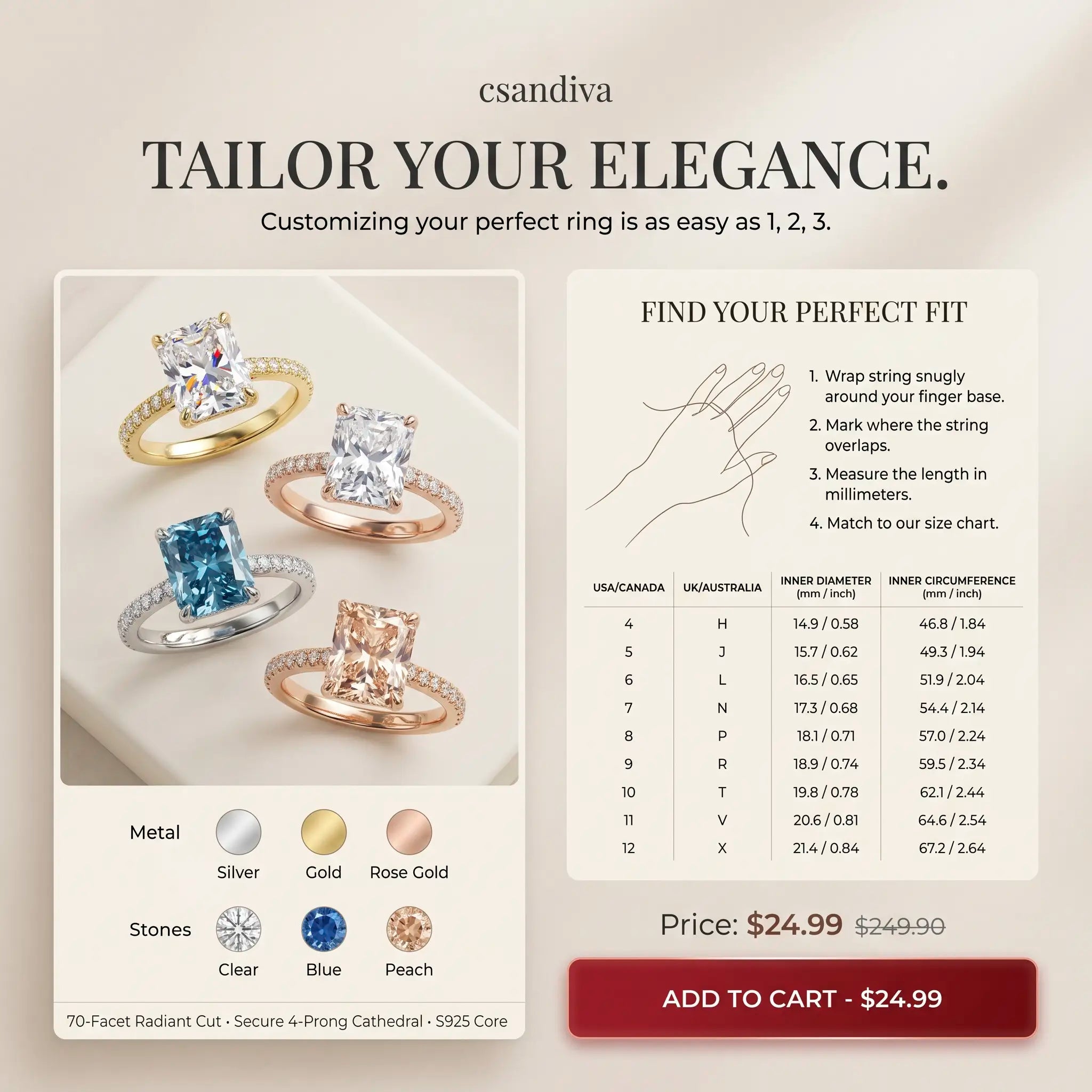 csandiva™ The "Timeless" 9.0ct Radiant Ring - Smart Luxury Alternative & Zero Anxiety Glamour | Claim 90% OFF Today🔥