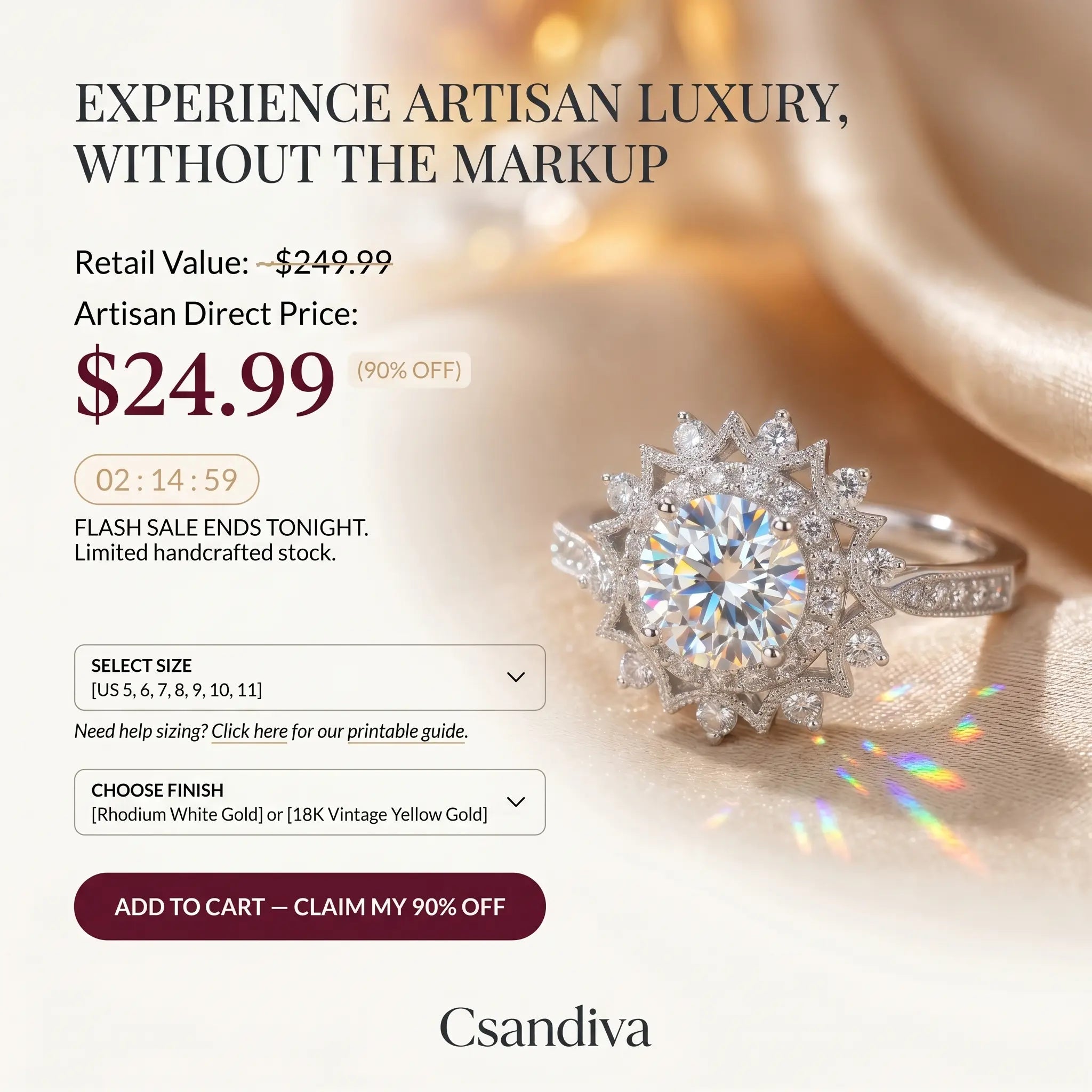 The Artisan Sunburst Diamond Ring | Hand-Sawn Flattering Elegance, Anti-Tarnish Skin Safety & Pristine Radiance | 90% OFF Last Day🔥