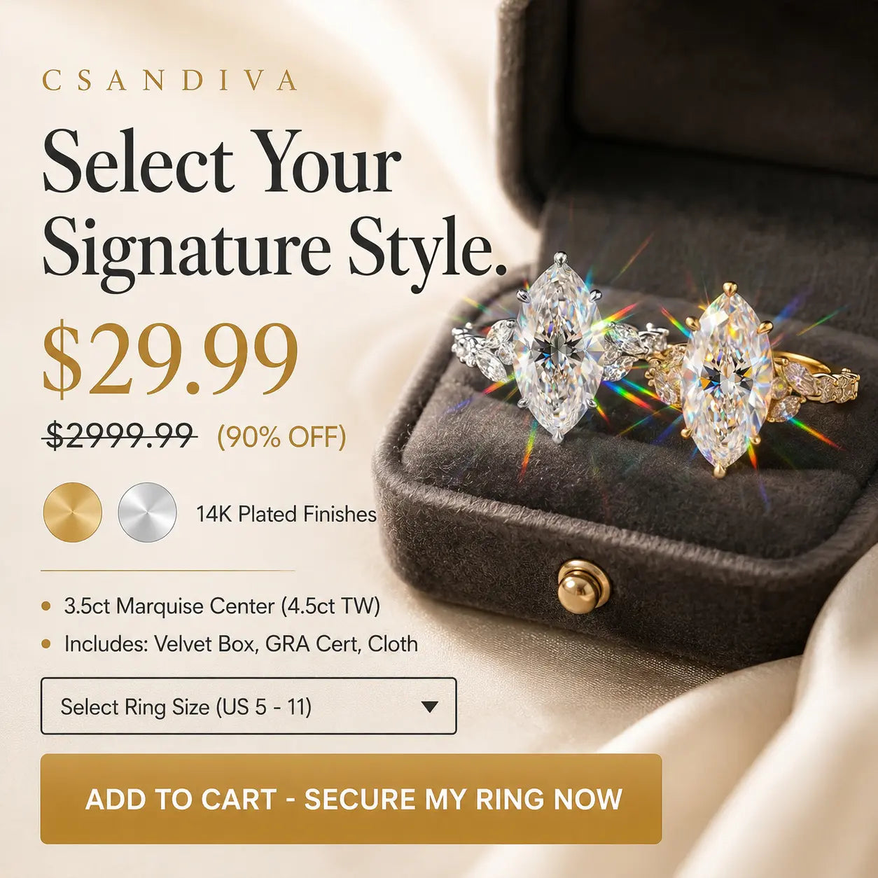 Csandiva™ The Sovereign Legacy | Hand-Forged 3.5Ct Marquise Masterpiece | Visually Slimming & Butter-Smooth Fit | Zero Green Fingers | 90% OFF Vault Release 🔥