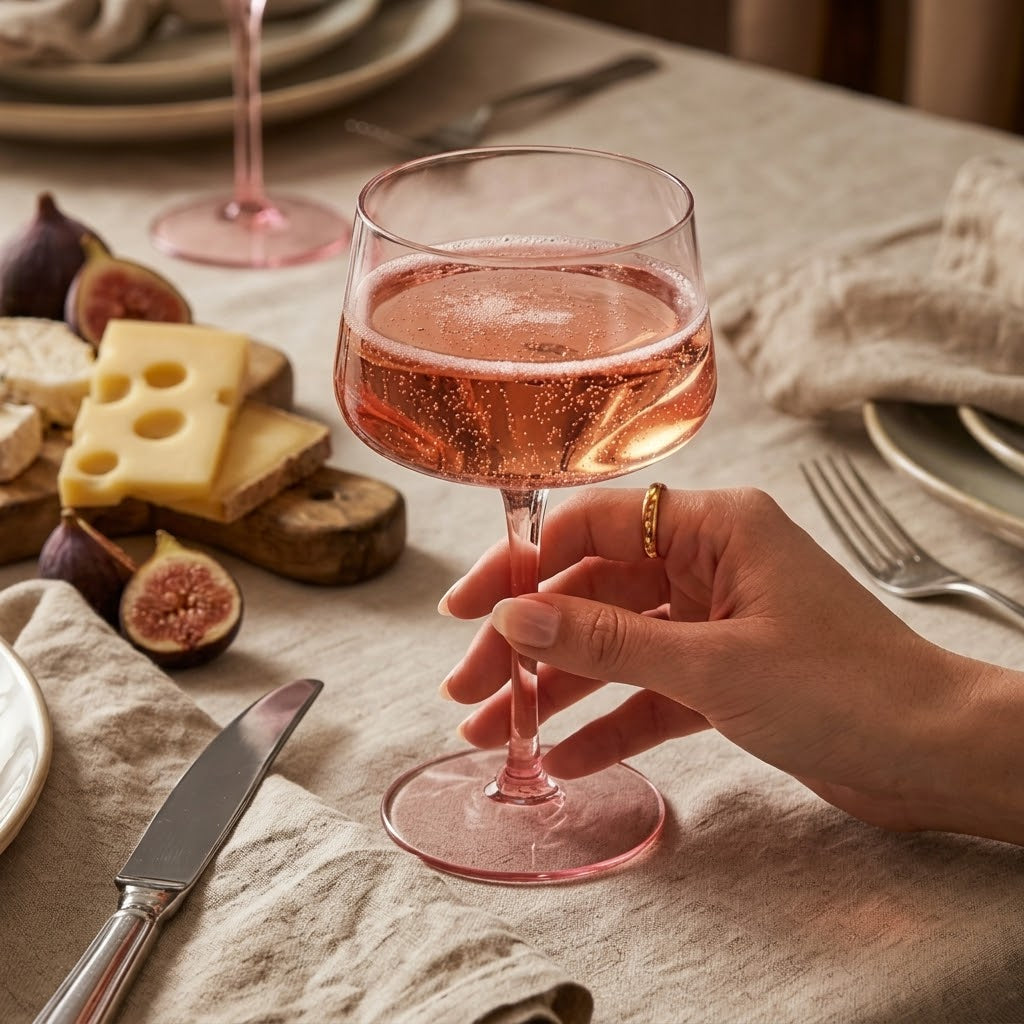Blush Pink Geometric Glass Coupe Set (Set of 6)