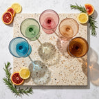 Multicolor Fluted Tall-Stem Champagne Coupe & Cocktail Glass Set - 6 Mixed Colors