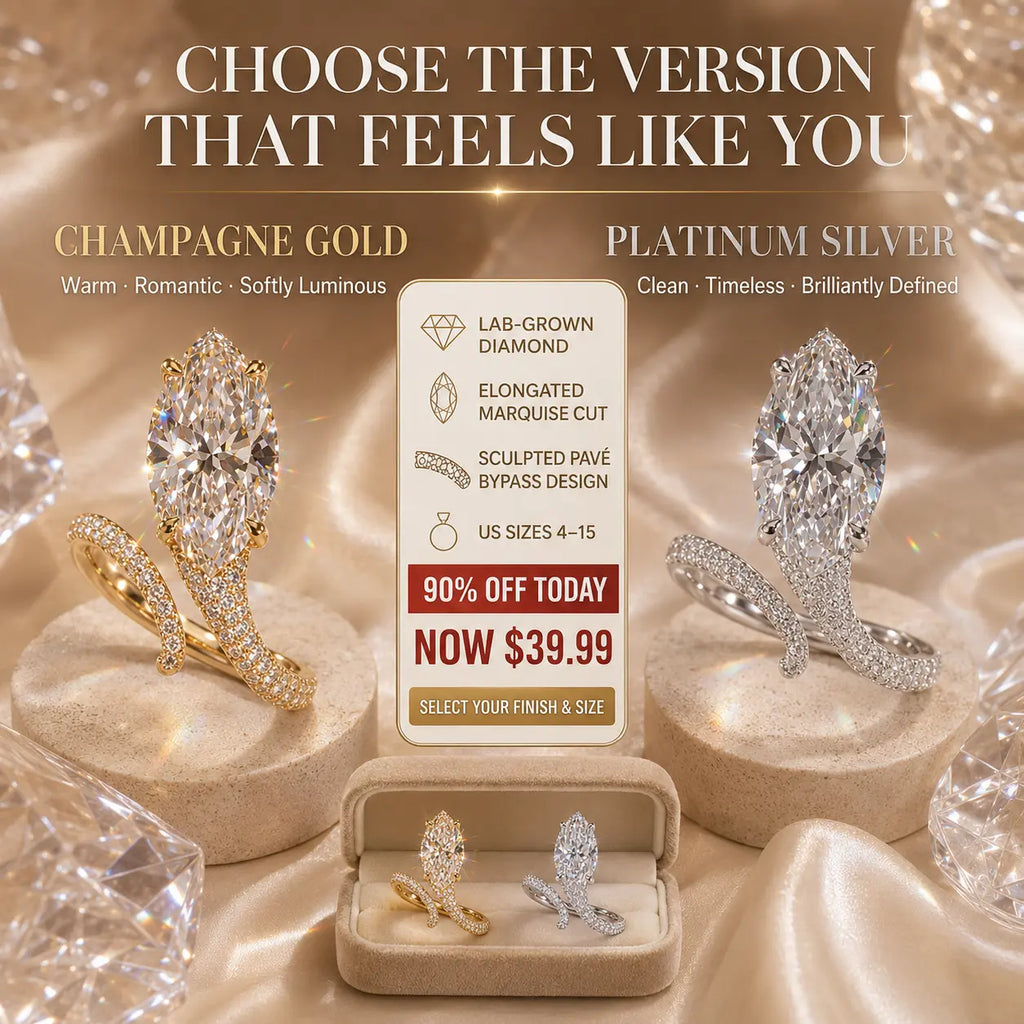 The Marquise Embrace™ Lab-Grown Diamond Bypass Ring — An Elongated Marquise Center, Sculpted Pavé Wrap & Complete Statement Look in One Ring | Gold or Silver | Last Day Sale-90% OFF🔥