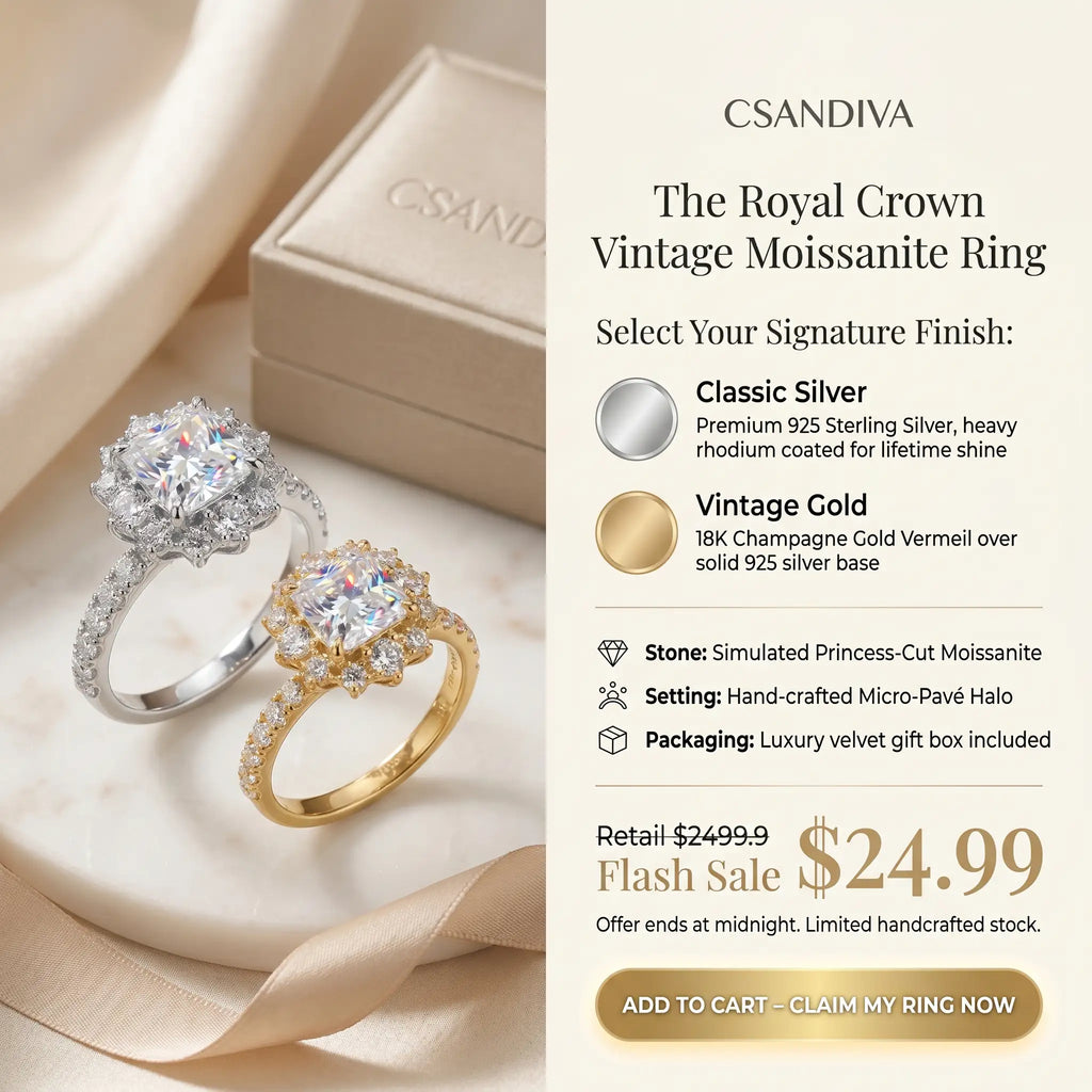 Csandiva™ Hand-Forged Vintage Moissanite Crown Ring | Butter-Smooth Micro-Pavé, Hypoallergenic Elegance | 90% OFF Last Day 🔥