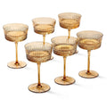Vintage Embossed Amber Glass Coupe Set (Set of 6)