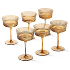 Vintage Embossed Amber Glass Coupe Set (Set of 6)