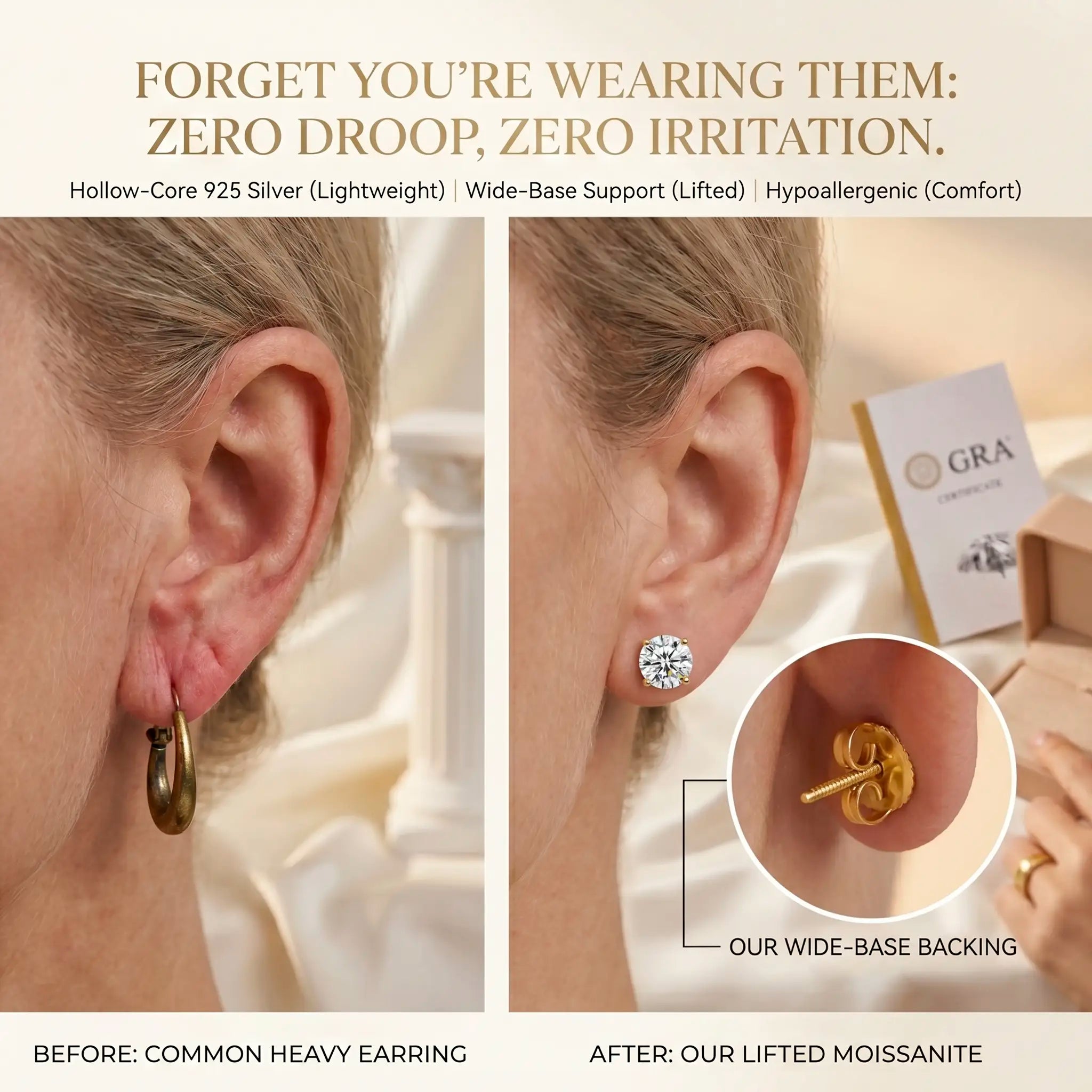 csandiva™ VVS1 Moissanite Solitaire Studs - Sag-Free Comfort & 100% Waterproof Everyday Brilliance | Claim 90% OFF Today🔥