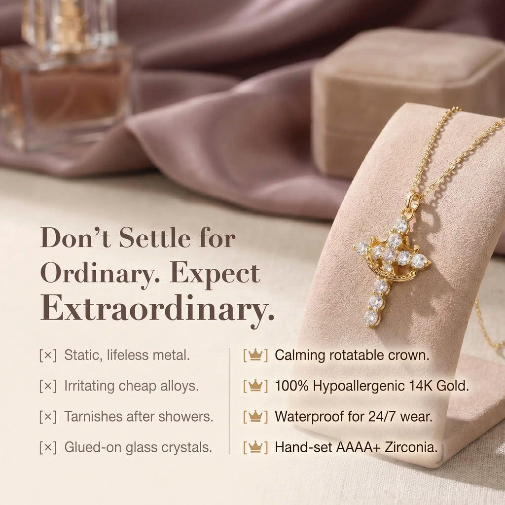 csandiva™ 14K Gold Rotatable Crown Cross Necklace - Discreet Anxiety Relief & Elegant Faith Jewelry | Claim 90% OFF Last day🔥